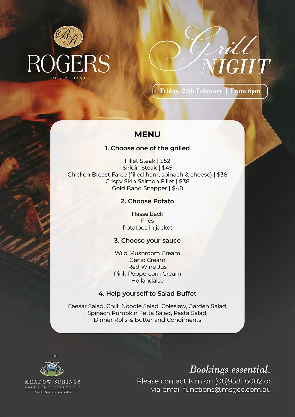 Rogers Restaurant Grill Night Menu